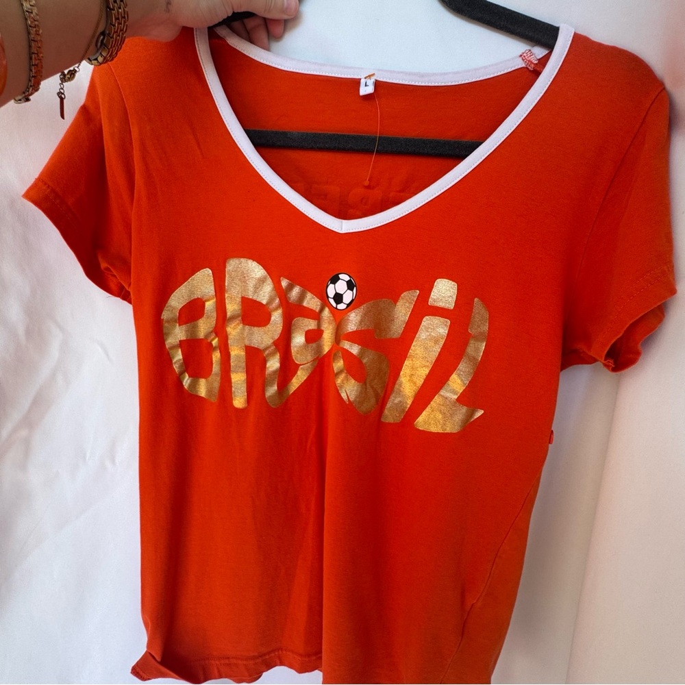 Orange Brazil T-Shirt with Gold Lettering